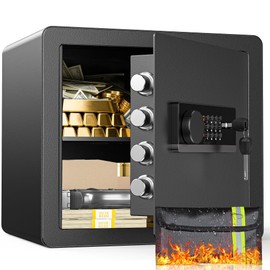 Locksworth Safe Box 1.4 Cubic Feet Anti-theft Security Safe with Fireproof Waterproof Bag, Electronic Safety Lock Box for Home Office Hotel, Steel Home Safes for Money Valuables Documents Guns