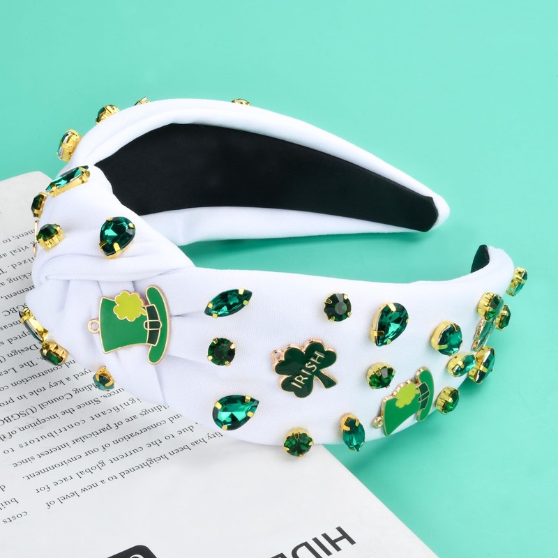 ABONDEVER St.Patrick's Day Headbands for Women Green Rhinestone Beaded Top