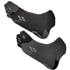 GROWGEAR 5 Toe Socks, 1 or 2 Pairs Sizes, S/M/L, New Colors, Ankle Length, 2 pairs of black x light charcoal, M