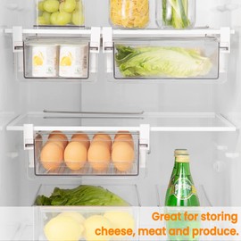 vacane Large Fridge Under Shelf Drawer, Pull Out Refrigerator Drawer Organizer Fridge Organizer Bins, Fridge Storage Container Holder for Produce, Deli Meat, Cheese, Bacon, Easy to Install-L