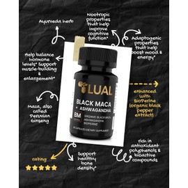 LUAL 30,000mg 30x Strength Organic Black Maca Root with Ashwagandha - Highest Potency Black Maca Root Capsules for Men - 100% Pure Maca Peruana Powder Organic, Gelatinized, Non-GMO - 60 Pills