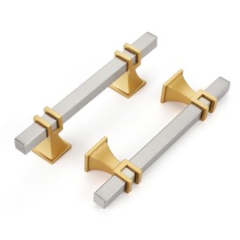 Haliwu 20 Pack Brushed Nickel Cabinet Pulls, Silver&Gold Cabinet Handles, 3 inch Kitchen Cabinet Handles Gold Cabinet Pulls, Square Pulls for Drawer and Dresser Kitchen Hardware