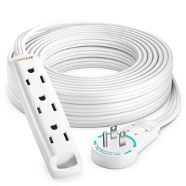 Maximm 25 Ft White 360° Rotating Flat Plug Extension Cord with 3 Outlets on One Side, Extra Long Reach for Home & Office Use UL-Listed