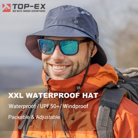 TOP-EX Mens Waterproof Bucket Hat for Walking Golf Safari Rain Hats SPF 50+ Sun Hat Foldable All Weather Hat Windproof Chin Strap Size Adjustable Black XXL/3XL