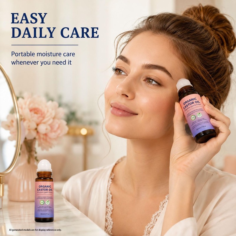 LFuTPm Organic Castor Oil Roll On with Rose Quartz, Hexane