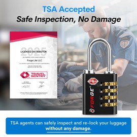 Forge Dual-Opening: Key or Combination Access Lock, Use Key to Recover Code If Forgotten, TSA Approved Locks for Luggage, Pelican case, Travel, Gym, School, Stainless Steel Shackle.(Black 6 Pk)