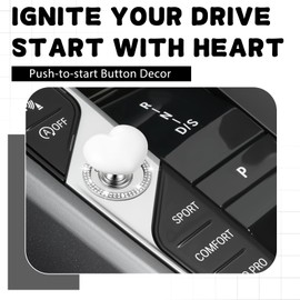 Car Engine Start Button Cover with Crystal Rhinestone Ring, Tire Valve Caps, Push Start Decorative Accessories, White