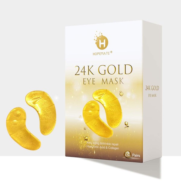 HOPEMATE Eye Patches, Under Eye Mask, 24K Gold Eye Treatment Mask, Dark Circles Gel Pads, Under Eye Bags Treatment for Puffy Eyes, Anti-Wrinkle , 14 Pairs