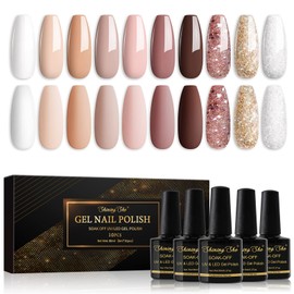 Shining She Smalto Semipermanente,10 Colori Autunno Champagne Nudo Smalto Semipermanente Unghie,Smalto Unghie Soak Off UV/LED Gel per Unghie per Nail Art Femminile Di Famiglia,8ML