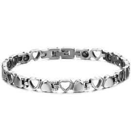 JewelryWe New Magnetic Stainless Steel Couple Bracelet Hollow Out Love Heart Bangle Chain Bracelets for Women (with Gift Bag)(Women's Bracelet)