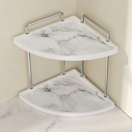 KES Hancrafted Ceramic Bathroom Sink Counter Organizer, 2-Tier Corner Counter Shelf with Marble Pattern, Vanity Skincare Perfume Organizer and Makeup Storage, Polished Chrome, BSC901-CH