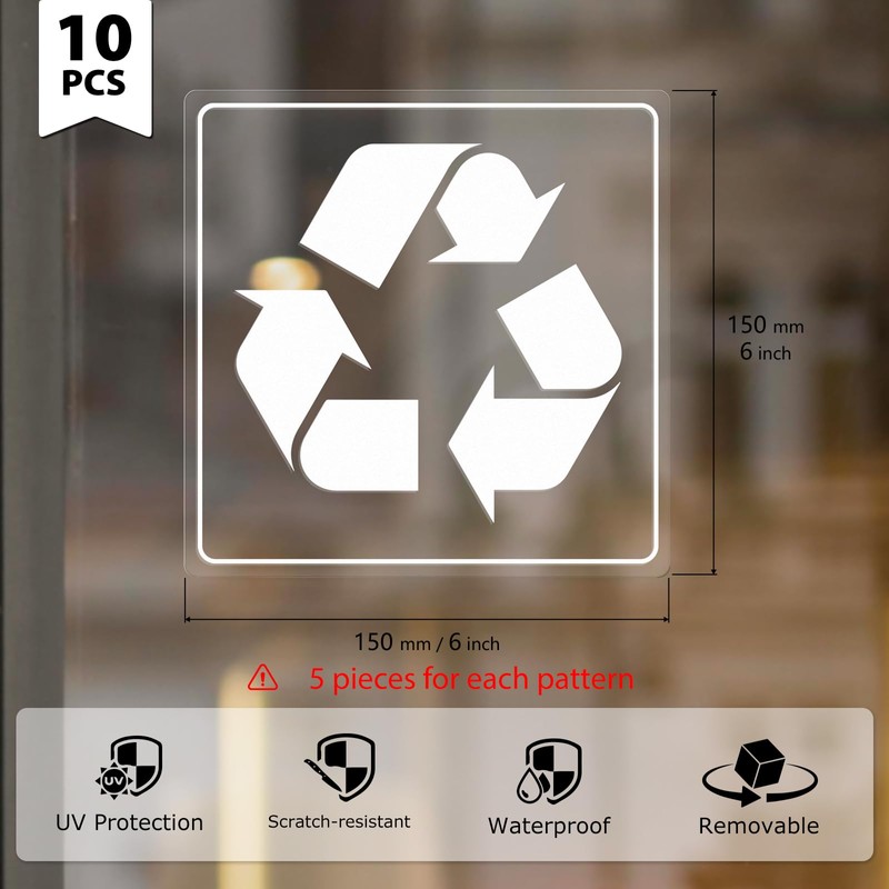 YIKIADA 10 Pack Recycle and Trash Transparent Stickers 6 ×