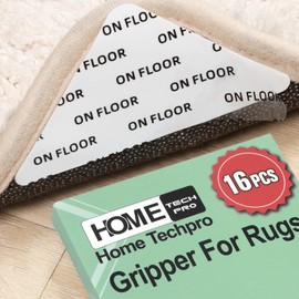 Home Techpro 16 PCS Rug Tape Hardwood Floor No Damage, Gripper for Rug for Hardwood Floors, Carpet Tape for Area Rugs, Non Slip Rug Pads Grippers