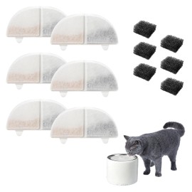 Pack of 6 Filter Cat Fountain Filter, Replacement Water Filter for Cat Fountain with Carbon Filter and Foam Filter Drinking Fountain Cat Replacement Filter