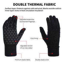 GERIINEER Winter Touch Screen Thermal Gloves Men Women- Soft Warm- Non-slip Grip, Elastic Cuff - Knit Stretchy Material for Running Cycling Outdoor Activities (Black, M)