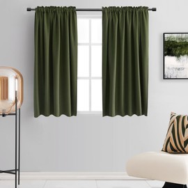 Olive Green Blackout Curtains 48 Inch Length 2 Panels Set - Rod Pocket Room Darkening Thermal Insulated Curtains & Drapes for Boys Bedroom/Cabin/Loft,W52 x L48 Inches Long