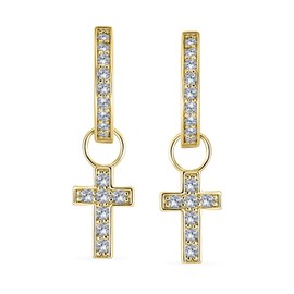 Traditional Religious Spiritual CZ Micro Pave Cross Stud Earrings for Women Teen Men .925 Sterling Silver Cubic Zirconia, Brass, Cubic Zirconia