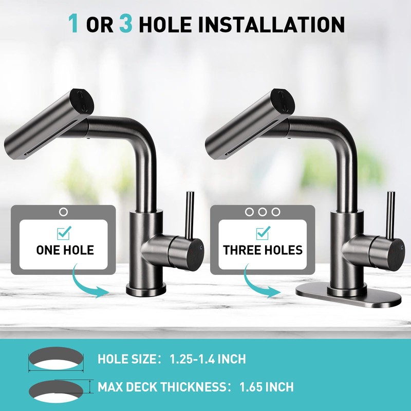 Bietor Bathroom Sink Faucet with 4 Mode Pull Down Sprayer,