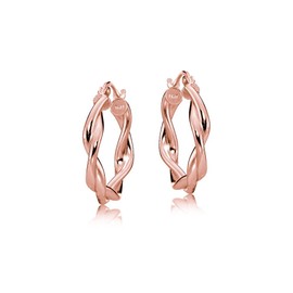 Hoops & Loops 925 Sterling Silver Twisted Round Click-Top Hoop Earrings for Women, Rose Gold 15mm