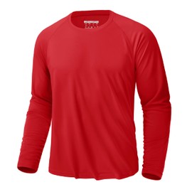 KEFITEVD Mens Rash Guard Long Sleeve UPF 50+ UV Sun Protection Performance Tops Quick Dry Hiking Shirts Workout Shirts for Men Tomato