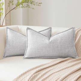 Artscope Pack of 2 Light Gray Decorative Cushion Covers 12x20 Inch Soft Linen Texture Couch Throw Pillows Farmhouse Pillow Covers with Elegant Design for Sofa Bedroom Living Room Home Decor 30 x 50 CM
