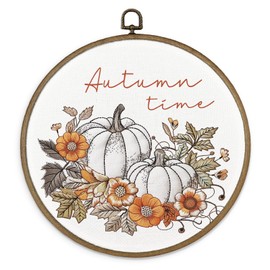 MAQIKA Fall Pumpkin Floral Wall Art, Autumn Decor, Rustic Round Wall Hanging, Farmhouse Canvas Prints for Home Living Room, 10x10 Inch