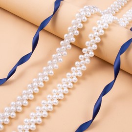 Pearl Bridal Belt Handmade Beaded Belt Wedding Belt on Both Sides,Pearl Crystal Sash for Wedding Dress Bridesmaid Flower Gril