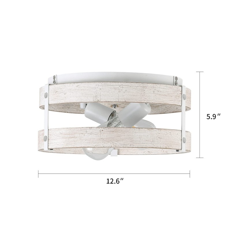 Modern Farmhouse ?Antique White Distressed Flush Mount Light Fixture 2-Light