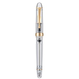 Asvine V126 - Fuente de llenado al vacío, punta fina chapada en oro, pluma demostradora transparente, gran capacidad con estuche de regalo