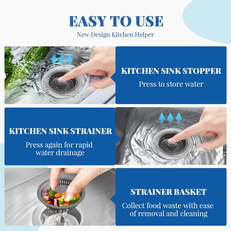 Upgraded 3in1 Kitchen Sink Drain Strainer & Sink Stopper,304 Stainless