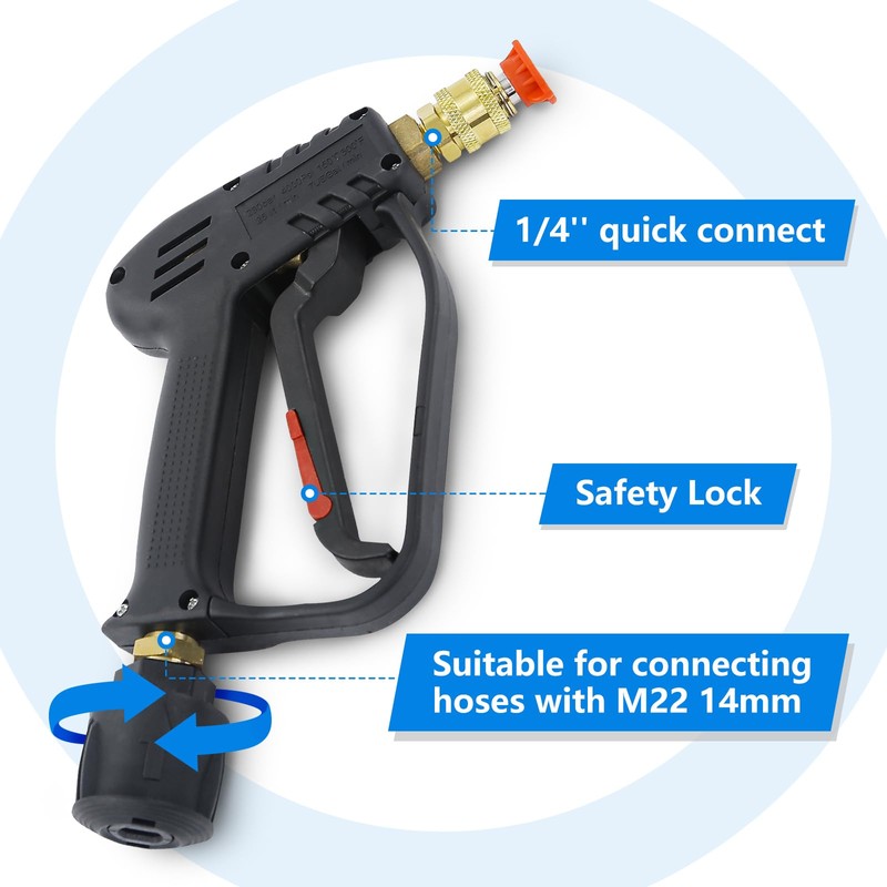 Xynovia 4000PSI High Pressure Washer Gun(M22 14MM), Stubby Swivel Car