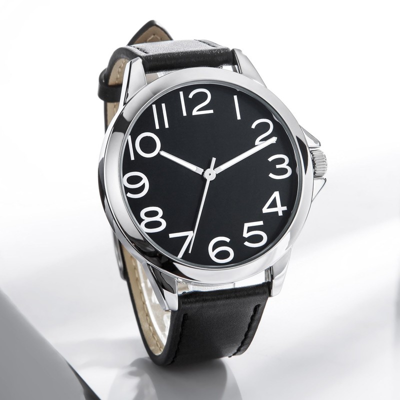Men’s Watches Black Leather Strap Quartz Analogue Wrist Watch Arabic