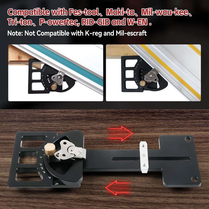 Adjustable Guide Rail Square with Angle Stop -60° to 60°,