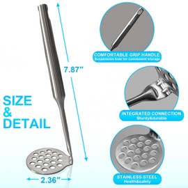304 Stainless Steel Potato Masher Heavy Duty - 2.4" Mini Masher for Avocado & Potatoes, Compact 8" Ergonomic Handle, Dishwasher Safe & Rust-Proof Kitchen Tool (Portable, Easy Storage)