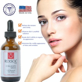 REXSOL Collagen serum Cell Renewal Anti-aging With Vitamin C, Vitamin E & Chamomile Help boosts skin's natural ability to produce new collagen and Elastin Refines skin texture.(50 ml/1.7 fl oz)