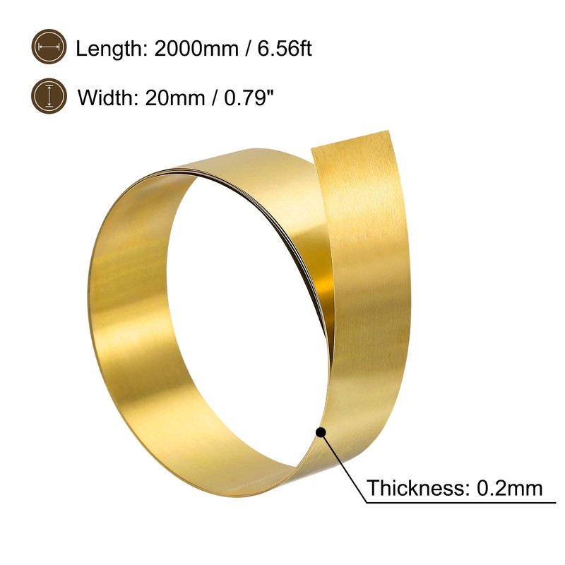 sourcing map Brass Sheet Roll, 2000mm x 20mm x 0.2mm