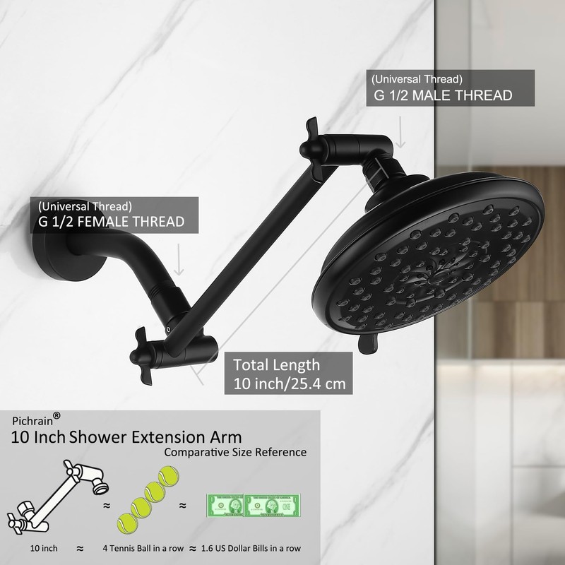 Shower Extension Arm for Rain Showerheads, Angle & Height Adjustable,