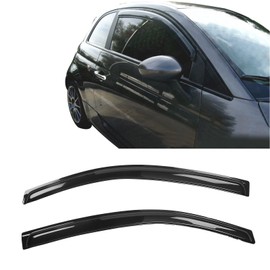 IKON MOTORSPORTS Tape On Window Visors Compatible with 2012-2019 Fiat 500, Acrylic Black Rain Guards, Side Window Wind Deflectors 2PCS