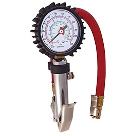 TOPRING 63.659C Lever-Tyoe Tire Inflator Gauge for Air Compressor with 10-220 PSI Analog Dial Gauge with 15in. Hose and Swivel Dual-Foot Air Chuck, Series 63