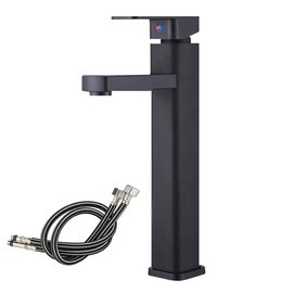 Grifo Para Lavabo de Baño Acero Inoxidable, Mezcladora Monomando de Agua Caliente y Fría con 2 Mangueras, Llave Lavabo Negro Alto Mate para Cocina Baño (Negro)