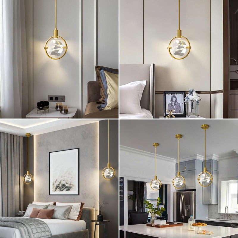 Modern Crystal Pendant Light in Gold Brushed Brass Finish Mini