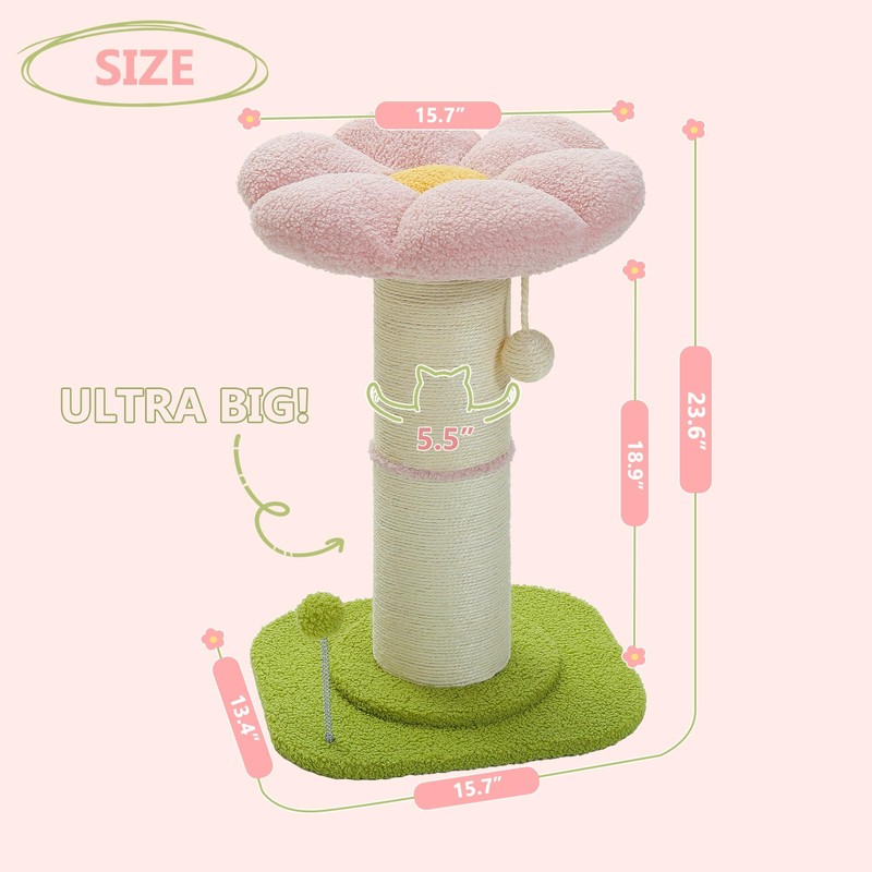 PEQULTI Flower Cat Scratching Post, Small Cat Tree, Scratcher for