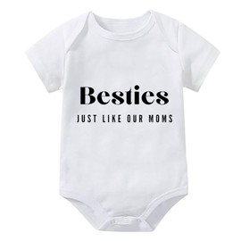 WOOYONGING Besties Just Like Our Moms Newborn Body Suits Girl Short Sleeve Coming Home Outfit White Baby Girls Onsies