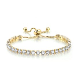 Wedity Classic Sparkling Tennis Bracelet Crystal Wrist Chain Adjustable Hand Accessories Jewelry for Women Girls (Gold)