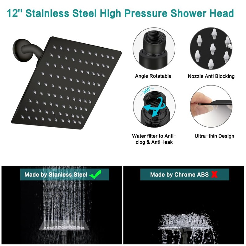 Shower Head, 12‘’ High Pressure Rainfall/Handheld Shower Combo with 11''