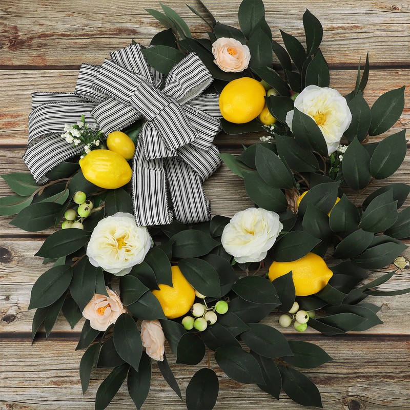 Summer Yellow Lemon Roses Wreath Front Door Artificial Spring Flowers