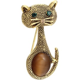 Vintage Cat Brooch Collar Pin Lovely Pets Corsage for Women Dress Accessories (Gold, One size)