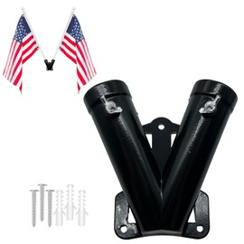 NASOFIR Flag Holder, Flag Bracket, Flag Pole Holder Bracket Double Hole Design Outside House Heavy Duty Metal Flag Mount, Aluminum Alloy Mounting Brackets(1 inch), Black - 1PCS