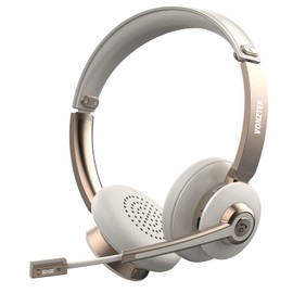 Vonztek Bluetooth Headset with Microphone, Wireless Headphones with Noise Cancelling Mic, 26hrs talktime, On Ear Headphones with Mic Mute for Mac/Laptop/Zoom/Teams/Call Center/Office/Home Gold