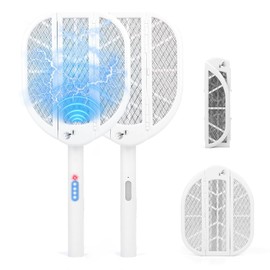 Electric Fly Swatter, Foldable Bug Zapper Racket with Dual Modes, Rechargeable UV Mosquito Killer for Indoor Outdoor Home Travel Camping Backyard